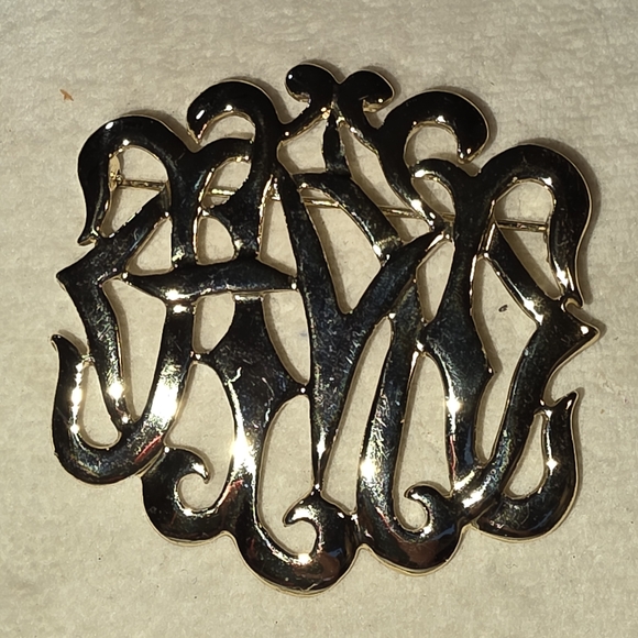 Vintage M Jent Decorative Scrollwork Gold-Tone Brooch - Picture 1 of 5